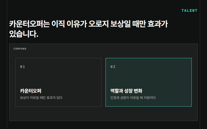 카운터오퍼는 이직 이유가 오로지 보상일 때만 효과가 있습니다.