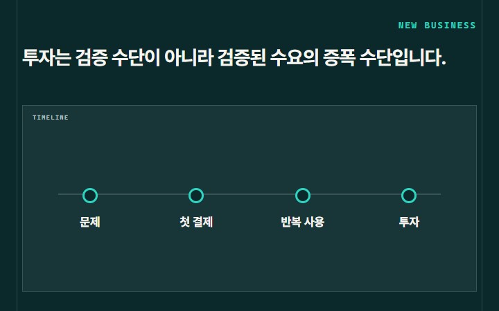 투자는 검증 수단이 아니라 검증된 수요의 증폭 수단입니다.