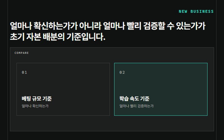 얼마나 확신하는가가 아니라 얼마나 빨리 검증할 수 있는가가 초기 자본 배분의 기준입니다.